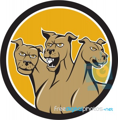 Cerberus Multi-headed Dog Circle Cartoon Stock Image