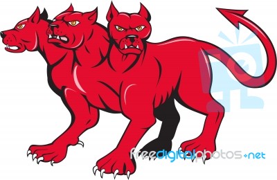 Cerberus Multi-headed Dog Hellhound Cartoon Stock Image