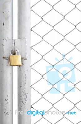 Chain Link Fence With Lock Stock Photo