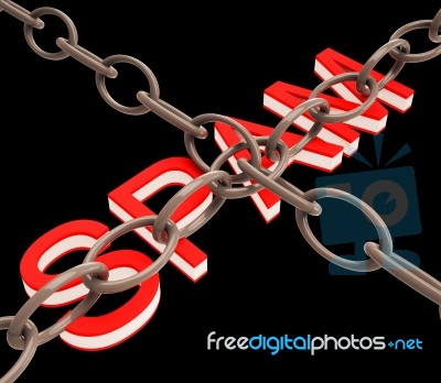 Chained Spam Showing Secure Mail Stock Image