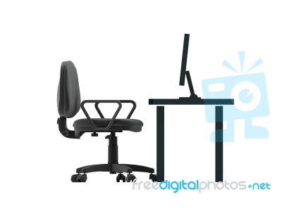 Chair And Table With Desktop Stock Image