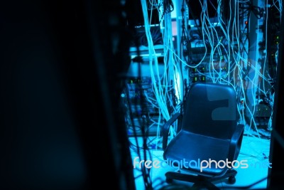 Chair In The Server Room  Stock Photo