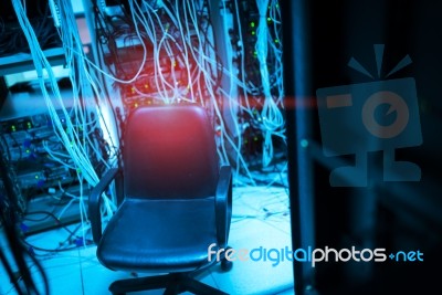 Chair In The Server Room  Stock Photo