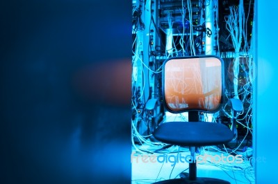 Chair In The Server Room  Stock Photo