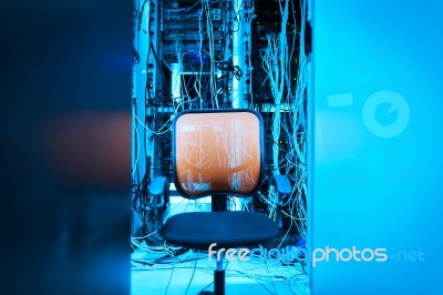 Chair In The Server Room  Stock Photo