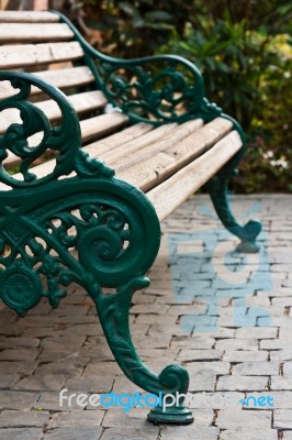 Chair Metal Park Bench In The Garden Stock Photo