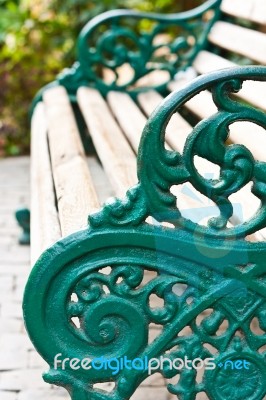 Chair Metal Park Bench In The Garden Stock Photo