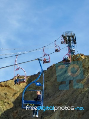 Chairlift Down To Alum Bay Isle Of Wight Stock Photo