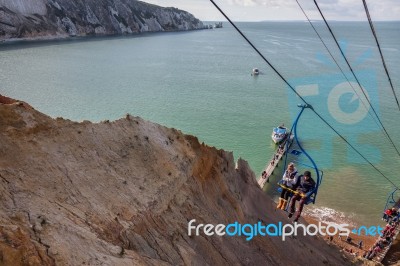 Chairlift To Alum Bay And The Needles Stock Photo