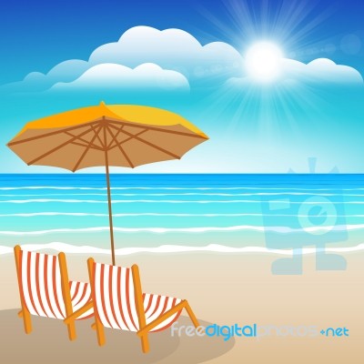 Chairs, Umbrella, Sand And Sea Stock Image