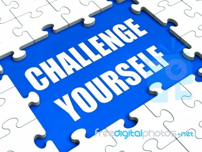 Challenge Yourself Puzzle Shows Motivation Goals And Determinati… Stock Image