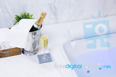 Champagne And Jacuzzi Spa Stock Photo