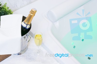 Champagne And Jacuzzi Spa Stock Photo