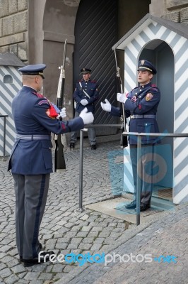 Changing The Guard At The Castle In Prague Stock Photo