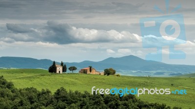 Chapel Of Vitaleta On The Crest Of A Hill In Val D'orcia Near Sa… Stock Photo