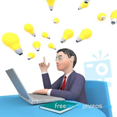 Character Businessman Shows World Wide Web And Computer 3d Rende… Stock Image