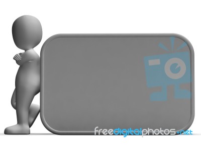 Character Leaning On Blank Board For Message Or Presentation Stock Image