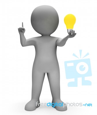 Character Lightbulb Shows Power Source And Reflecting 3d Renderi… Stock Image