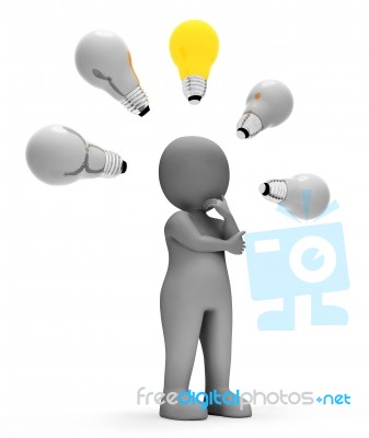 Character Lightbulbs Means Power Sources And Concept 3d Renderin… Stock Image