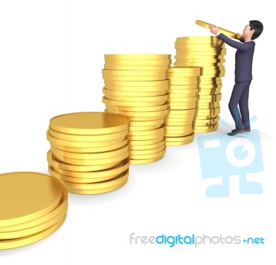 Character Money Shows Business Person And Saves 3d Rendering Stock Image