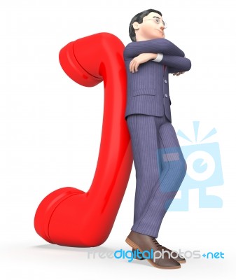 Character Phone Shows Call Us And Business 3d Rendering Stock Image