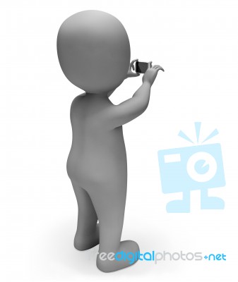 Character Photo Represents Take Picture And Cellphone 3d Renderi… Stock Image