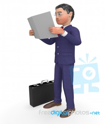 Character Reading Represents Progress Report And Books 3d Render… Stock Image