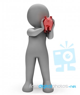 Character Save Shows Piggy Bank And Piggybank 3d Rendering Stock Image