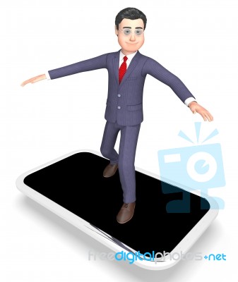 Character Smartphone Indicates World Wide Web And Business 3d Re… Stock Image