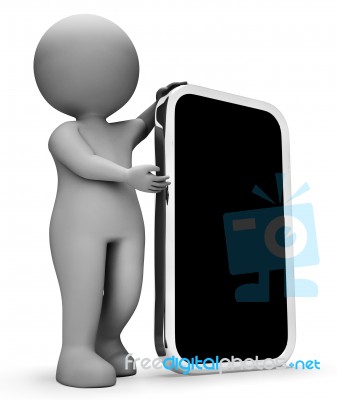 Character Smartphone Represents World Wide Web And Websites 3d R… Stock Image