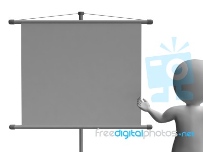 Character With Blank Signboard For Message Or Advertising Stock Image