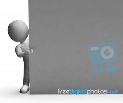 Character With Blank Signboard For Message Or Information Stock Image