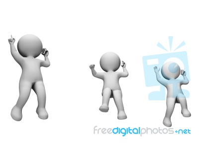 Characters Celebrate Indicates Happy Jumps And Illustration 3d R… Stock Image