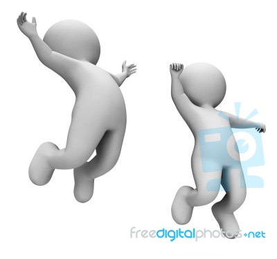 Characters Celebrate Represents Illustration Render And Jumps 3d… Stock Image