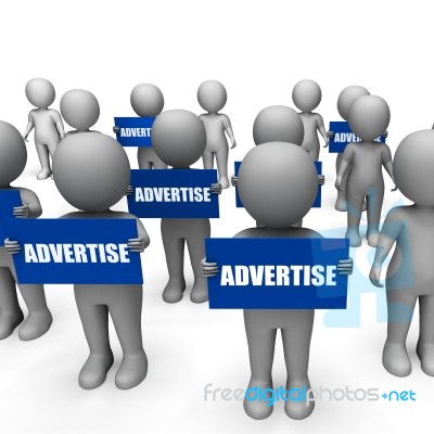 Characters Holding Advertise Signs Show Merchandising Or Product… Stock Image