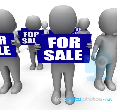 Characters Holding For Sale Signs Mean On Sale Goods Stock Image