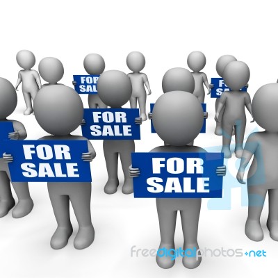 Characters Holding For Sale Signs Show Offers And Promotions Stock Image