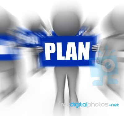 Characters Holding Plan Signs Displays Objectives And Plans Stock Image