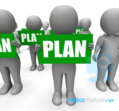 Characters Holding Plan Signs Show Objectives And Plans Stock Image