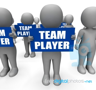 Characters Holding Team Player Signs Show Teamwork Or Teammate Stock Image