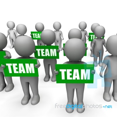 Characters Holding Team Signs Show Strength And Unity Stock Image