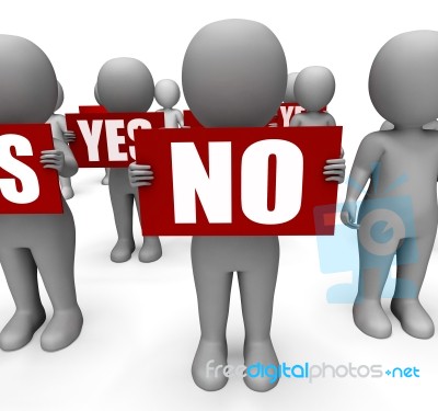 Characters Holding Yes No Signs Show Advice And Guidance Stock Image