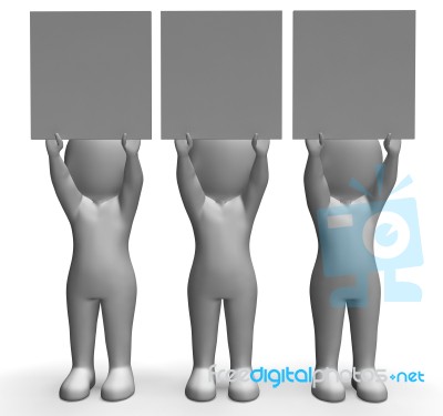 Characters With Three Blank Boards For Message Or Text Stock Image