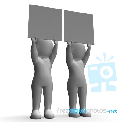 Characters With Two Blank Boards For Message Or Text Stock Image