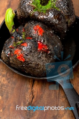 Charcol Scorched Fresh Bell Peppers Stock Photo