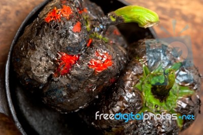 Charcol Scorched Fresh Bell Peppers Stock Photo