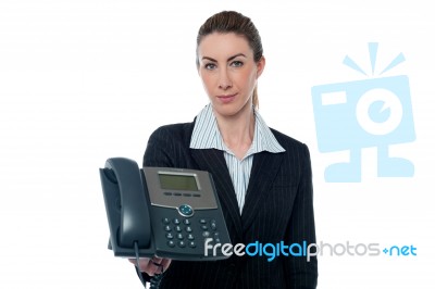 Charming Lady Holding Telephone Stock Photo