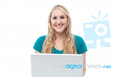 Charming Lady Using Laptop Stock Photo