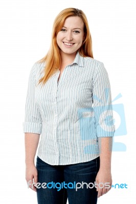 Charming Smiling Lady Posing Casually Stock Photo