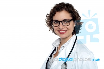 Charming Young Physician On White Background Stock Photo